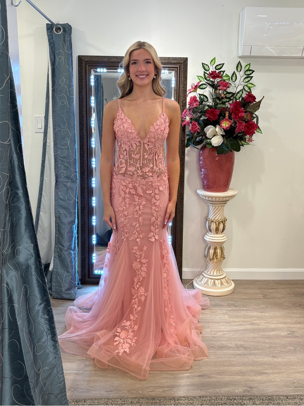 Jovani Dark Blush Lace Appliqué Mermaid Gown